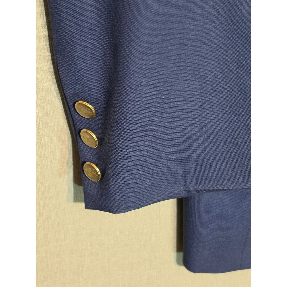 Burberrys Mens Super 100s Loomed Wool Blazer Navy Blue Gold Button Suit Jacket